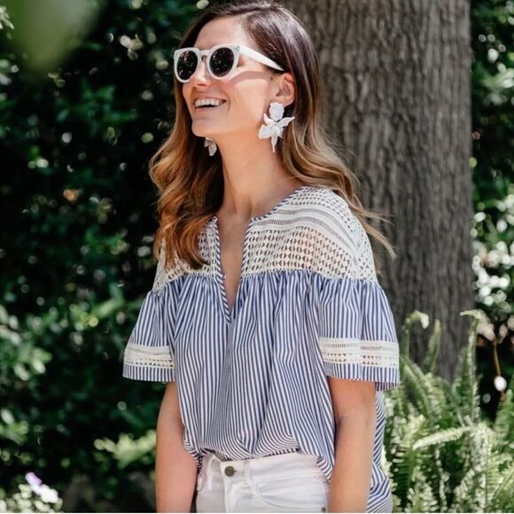 Scotch & Soda Maison Scotch Striped Lace Relaxed Top - Picture 2 of 9
